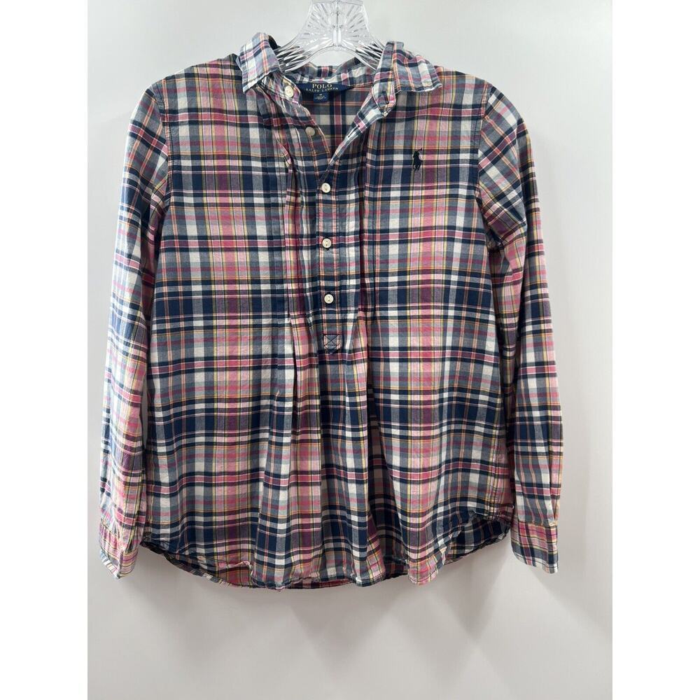 Polo Ralph Lauren Girl’s Madras Plaid 100% Cotton Popover Blouse Size 16